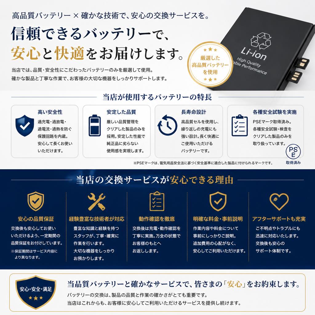 高品質なバッテリー使用