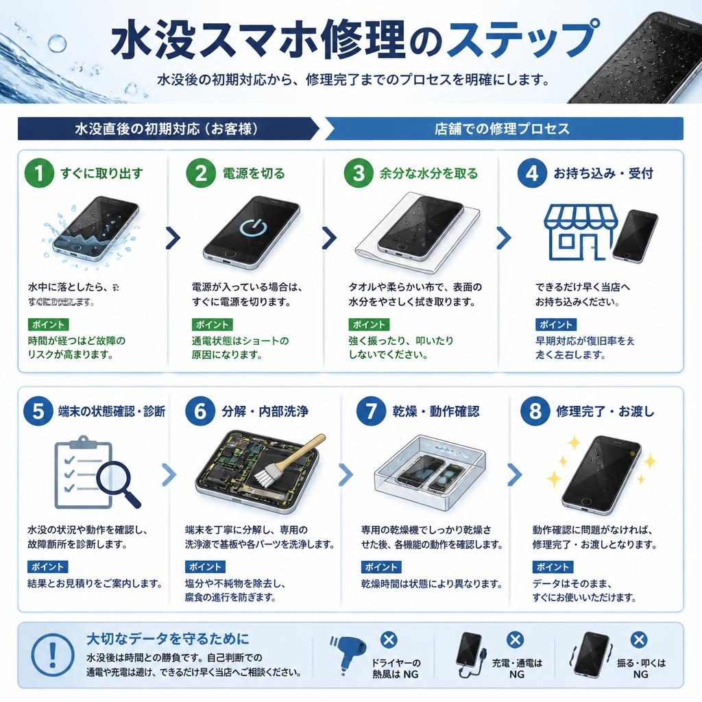 水没スマホ修理の流れ